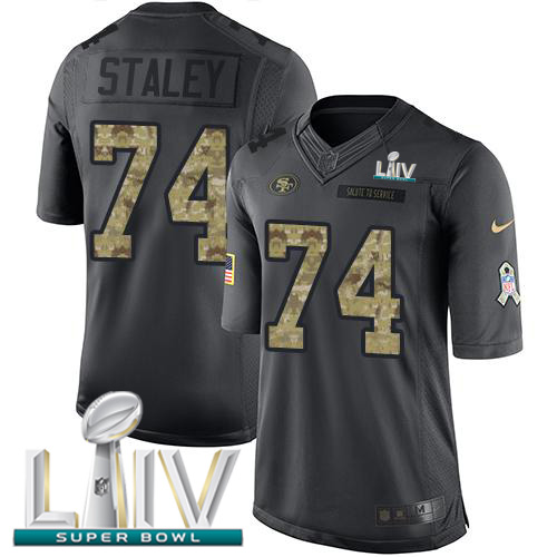 Nike 49ers #74 Joe Staley Black Super Bowl LIV 2020 Youth Stitched NFL Limited 2016 Salute to Service Jersey Nike 49ers #74 Joe Staley Black Super Bowl LIV 2020 Youth Stitched NFL Limited 2016 Salute to Service Jersey