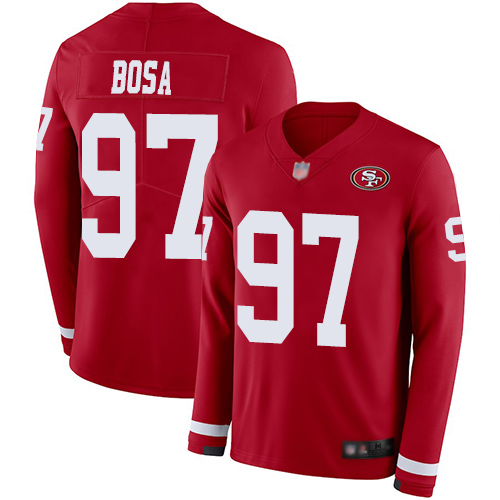 Nike 49ers #97 Nick Bosa Red Team Color Youth Stitched NFL Limited Therma Long Sleeve Jersey