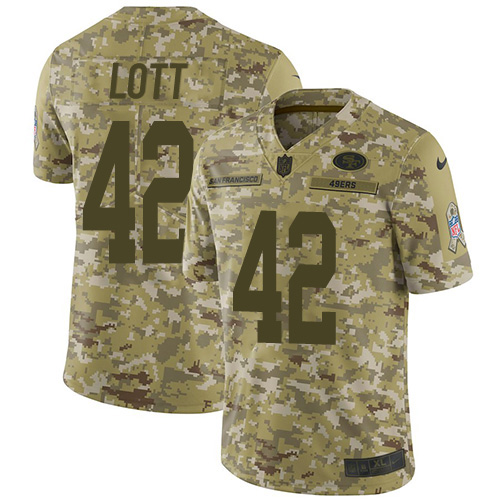 Nike 49ers #42 Ronnie Lott Camo Youth Stitched NFL Limited 2018 Salute to Service Jersey