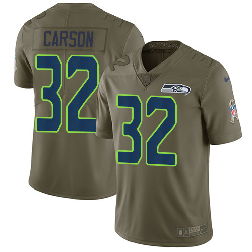 Nike Seahawks #32 Chris Carson Olive Youth Stitched NFL Limited 2017 Salute to Service Jersey
