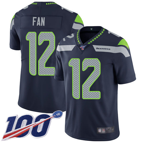 Nike Seahawks #12 Fan Steel Blue Team Color Youth Stitched NFL 100th Season Vapor Limited Jersey