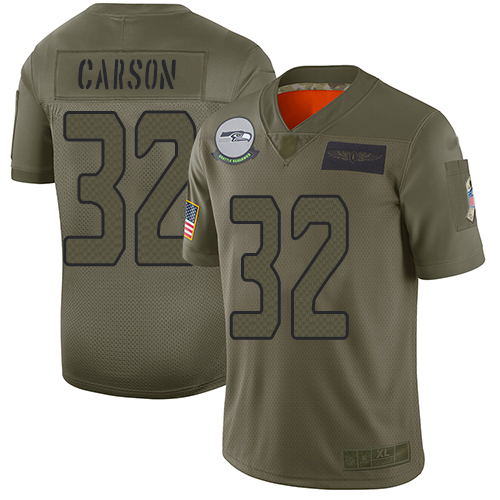 Nike Seahawks #32 Chris Carson Camo Youth Stitched NFL Limited 2019 Salute to Service Jersey