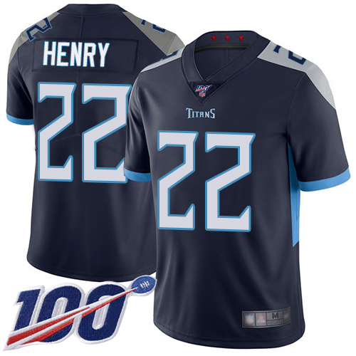 Nike Titans #22 Derrick Henry Navy Blue Team Color Youth Stitched NFL 100th Season Vapor Limited Jersey