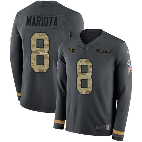 Nike Titans #8 Marcus Mariota Anthracite Salute to Service Youth Stitched NFL Limited Therma Long Sleeve Jersey