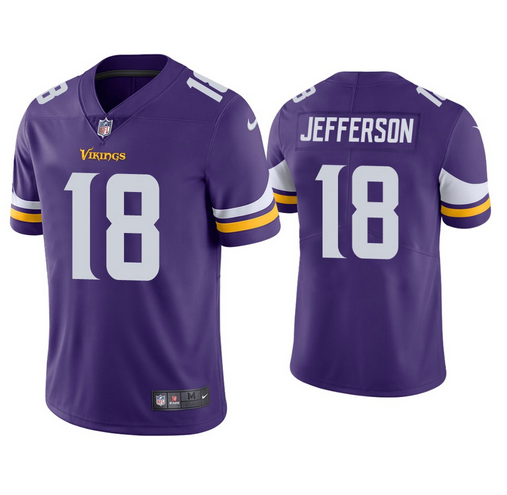 Youth Minnesota Vikings #18 Justin Jefferson Purple Vapor Untouchable Limited Stitched Jersey
