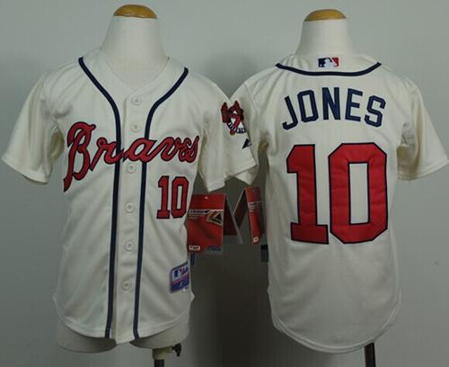 Braves #10 Chipper Jones Cream Cool Base Stitched Youth MLB Jersey Braves #10 Chipper Jones Cream Cool Base Stitched Youth MLB Jersey