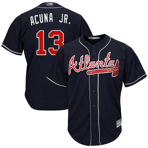 Braves #13 Ronald Acuna Jr. Navy Blue Cool Base Stitched Youth MLB Jersey Braves #13 Ronald Acuna Jr. Navy Blue Cool Base Stitched Youth MLB Jersey