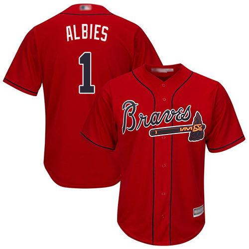 Braves #1 Ozzie Albies Red Cool Base Stitched Youth MLB Jersey Braves #1 Ozzie Albies Red Cool Base Stitched Youth MLB Jersey
