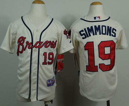 Braves #19 Andrelton Simmons Cream Cool Base Stitched Youth MLB Jersey Braves #19 Andrelton Simmons Cream Cool Base Stitched Youth MLB Jersey