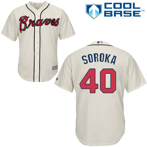 Braves #40 Mike Soroka Cream New Cool Base Stitched Youth MLB Jersey Braves #40 Mike Soroka Cream New Cool Base Stitched Youth MLB Jersey