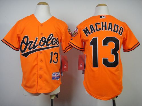 Orioles #13 Manny Machado Orange Cool Base Stitched Youth MLB Jersey