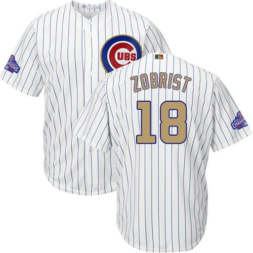 Cubs #18 Ben Zobrist White(Blue Strip) 2017 Gold Program Cool Base Stitched Youth MLB Jersey Cubs #18 Ben Zobrist White(Blue Strip) 2017 Gold Program Cool Base Stitched Youth MLB Jersey