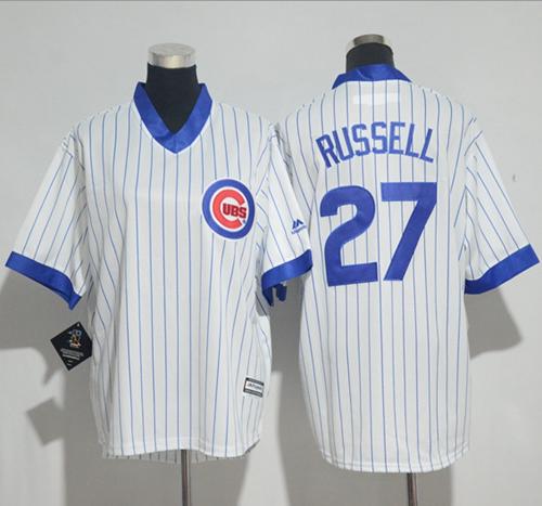 Cubs #27 Addison Russell White(Blue Strip) Cooperstown Stitched Youth MLB Jersey