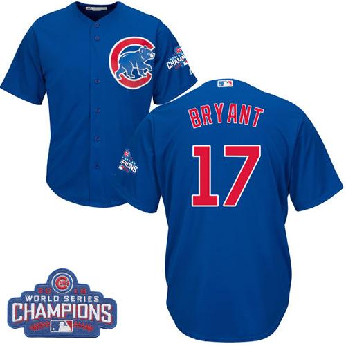 Cubs #17 Kris Bryant Blue Alternate 2016 World Series Champions Stitched Youth MLB Jersey