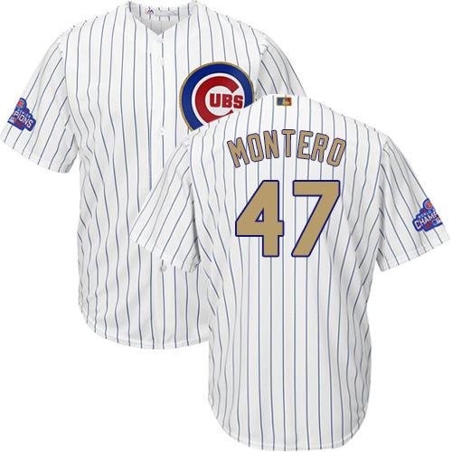 Cubs #47 Miguel Montero White(Blue Strip) 2017 Gold Program Cool Base Stitched Youth MLB Jersey