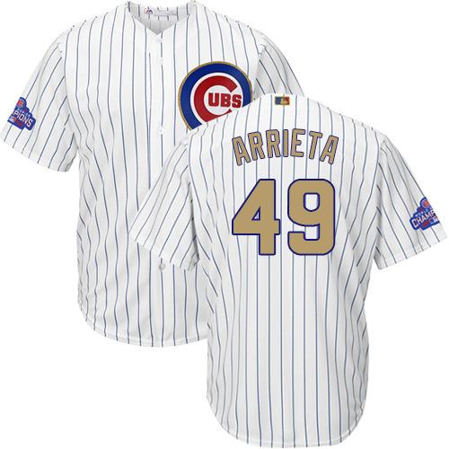 Cubs #49 Jake Arrieta White(Blue Strip) 2017 Gold Program Cool Base Stitched Youth MLB Jersey Cubs #49 Jake Arrieta White(Blue Strip) 2017 Gold Program Cool Base Stitched Youth MLB Jersey