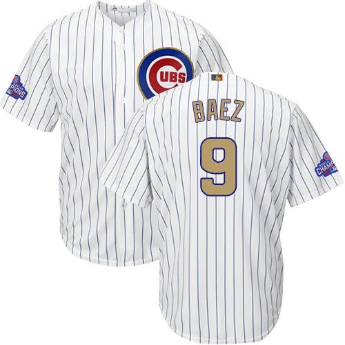 Cubs #9 Javier Baez White(Blue Strip) 2017 Gold Program Cool Base Stitched Youth MLB Jersey