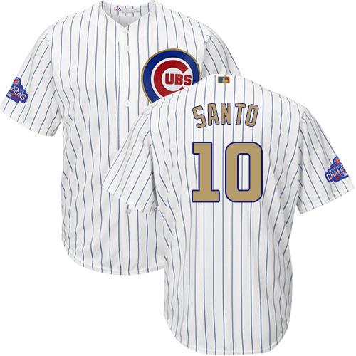 Cubs #10 Ron Santo White(Blue Strip) 2017 Gold Program Cool Base Stitched Youth MLB Jersey