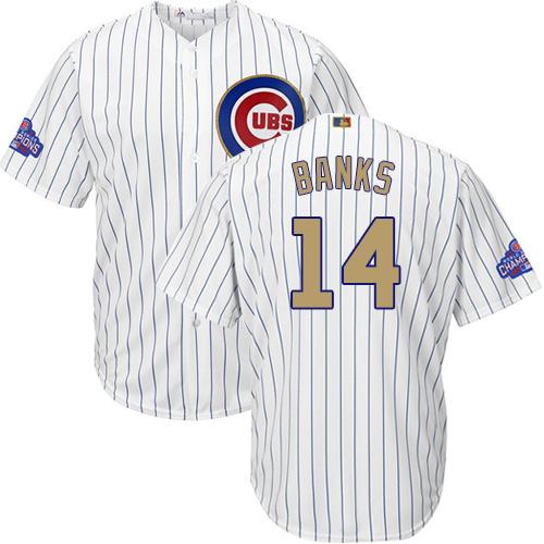 Cubs #14 Ernie Banks White(Blue Strip) 2017 Gold Program Cool Base Stitched Youth MLB Jersey Cubs #14 Ernie Banks White(Blue Strip) 2017 Gold Program Cool Base Stitched Youth MLB Jersey