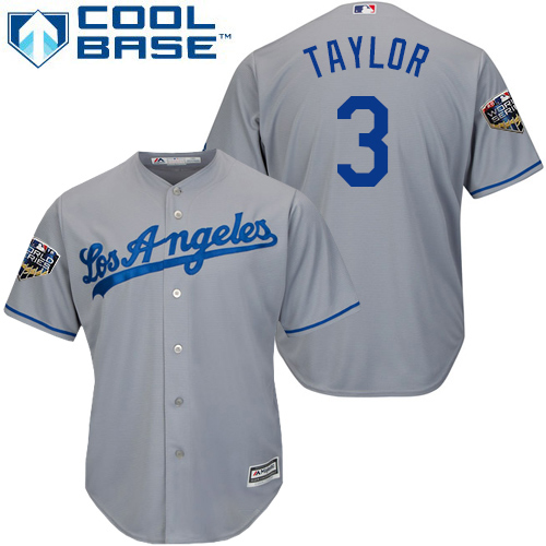 Dodgers #3 Chris Taylor Grey Cool Base 2018 World Series Stitched Youth MLB Jersey Dodgers #3 Chris Taylor Grey Cool Base 2018 World Series Stitched Youth MLB Jersey