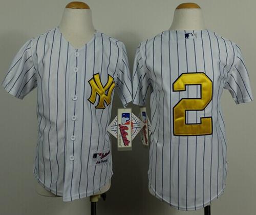 Yankees #2 Derek Jeter White Stitched Youth Fashion Gold MLB Jersey Yankees #2 Derek Jeter White Stitched Youth Fashion Gold MLB Jersey