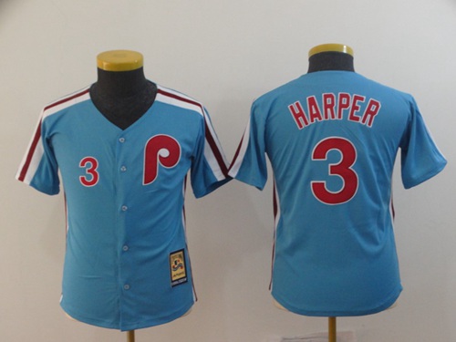 Phillies #3 Bryce Harper Light Blue Cool Base Cooperstown Stitched Youth MLB Jersey