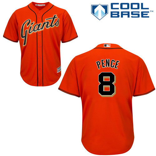 Giants #8 Hunter Pence Orange Alternate Stitched Youth MLB Jersey