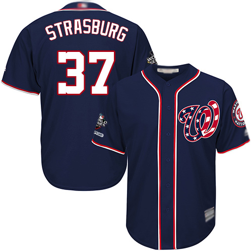 Nationals #37 Stephen Strasburg Navy Blue Cool Base 2019 World Series Champions Stitched Youth MLB Jersey