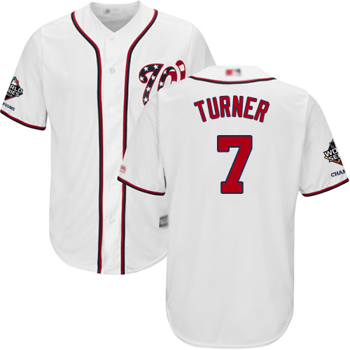Nationals #7 Trea Turner White Cool Base 2019 World Series Champions Stitched Youth MLB Jersey