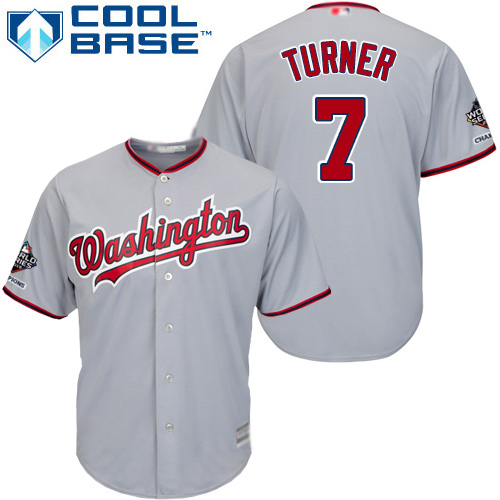 Nationals #7 Trea Turner Grey Cool Base 2019 World Series Champions Stitched Youth MLB Jersey