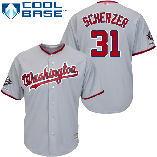 Nationals #31 Max Scherzer Grey Cool Base 2019 World Series Champions Stitched Youth MLB Jersey