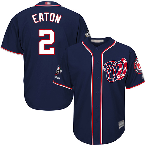 Nationals #2 Adam Eaton Navy Blue Cool Base 2019 World Series Champions Stitched Youth MLB Jersey