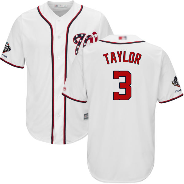 Nationals #3 Michael Taylor White Cool Base 2019 World Series Champions Stitched Youth MLB Jersey