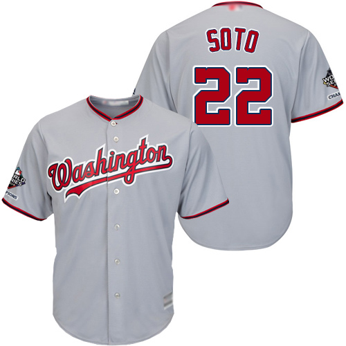 Nationals #22 Juan Soto Grey Cool Base 2019 World Series Champions Stitched Youth MLB Jersey