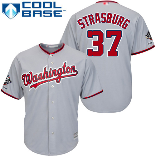 Nationals #37 Stephen Strasburg Grey Cool Base 2019 World Series Champions Stitched Youth MLB Jersey