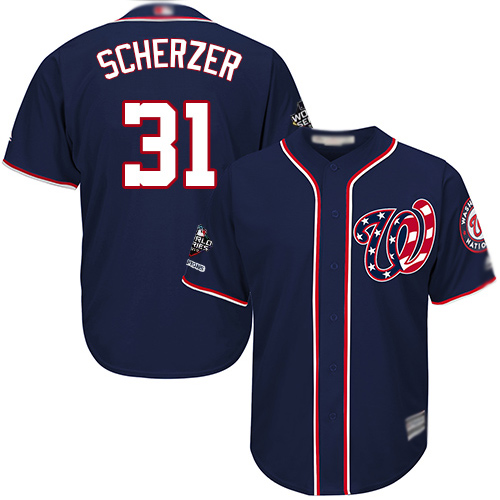 Nationals #31 Max Scherzer Navy Blue Cool Base 2019 World Series Champions Stitched Youth MLB Jersey Nationals #31 Max Scherzer Navy Blue Cool Base 2019 World Series Champions Stitched Youth MLB Jersey