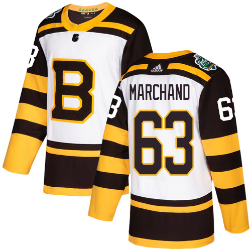 Adidas Bruins #63 Brad Marchand White Authentic 2019 Winter Classic Youth Stitched NHL Jersey