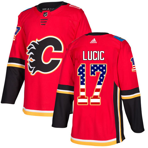 Adidas Flames #17 Milan Lucic Red Home Authentic USA Flag Stitched Youth NHL Jersey