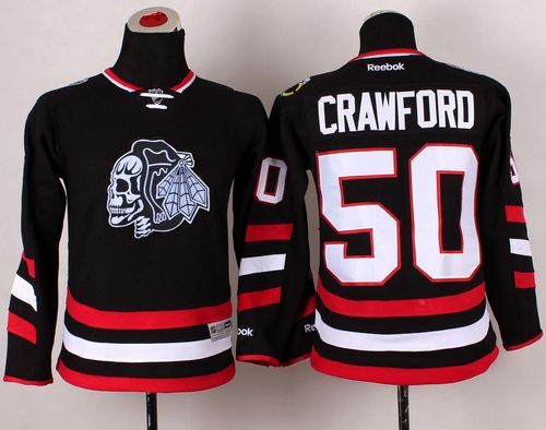 Blackhawks #50 Corey Crawford Black(White Skull) 2014 Stadium Series Stitched Youth NHL Jersey Blackhawks #50 Corey Crawford Black(White Skull) 2014 Stadium Series Stitched Youth NHL Jersey