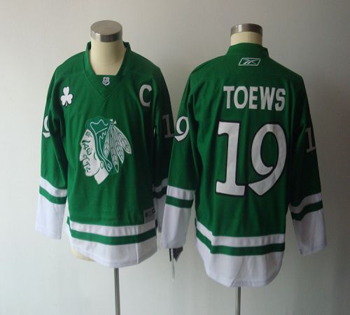 Blackhawks #19 Jonathan Toews Green St. Patty's Day Embroidered Youth NHL Jersey Blackhawks #19 Jonathan Toews Green St. Patty's Day Embroidered Youth NHL Jersey