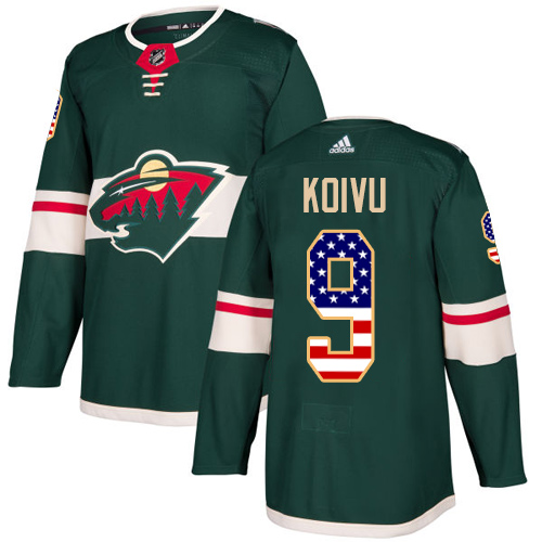 Adidas Wild #9 Mikko Koivu Green Home Authentic USA Flag Stitched Youth NHL Jersey
