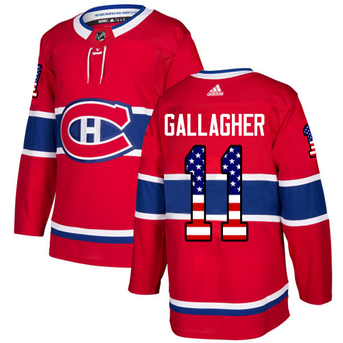 Adidas Canadiens #11 Brendan Gallagher Red Home Authentic USA Flag Stitched Youth NHL Jersey