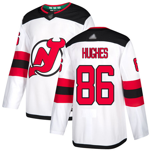 Adidas Devils #86 Jack Hughes White Road Authentic Stitched Youth NHL Jersey