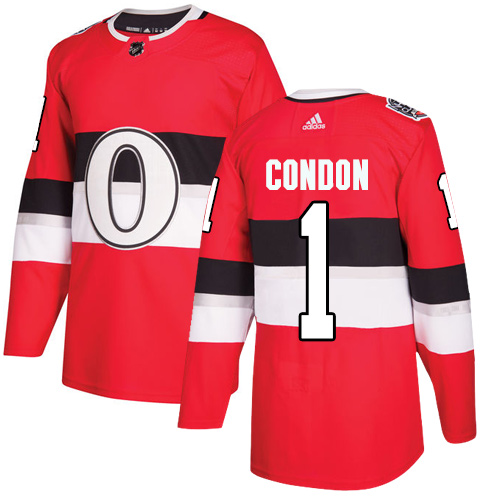 Adidas Senators #1 Mike Condon Red Authentic 2017 100 Classic Stitched Youth NHL Jersey