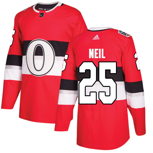 Adidas Senators #25 Chris Neil Red Authentic 2017 100 Classic Stitched Youth NHL Jersey