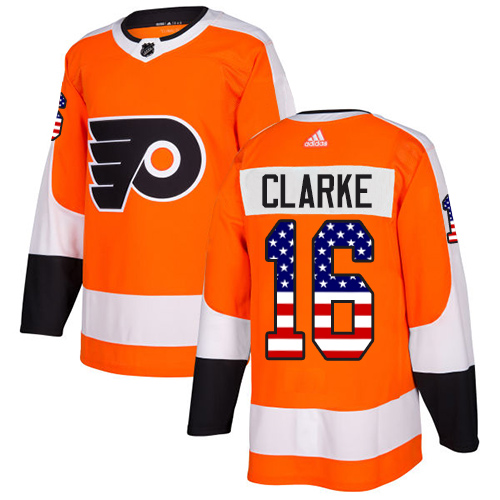 Adidas Flyers #16 Bobby Clarke Orange Home Authentic USA Flag Stitched Youth NHL Jersey