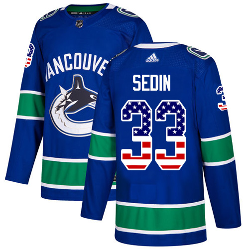 Adidas Canucks #33 Henrik Sedin Blue Home Authentic USA Flag Youth Stitched NHL Jersey