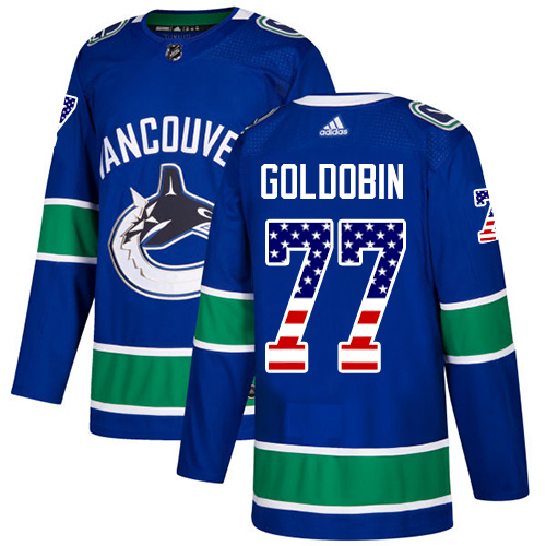 Adidas Canucks #77 Nikolay Goldobin Blue Home Authentic USA Flag Youth Stitched NHL Jersey
