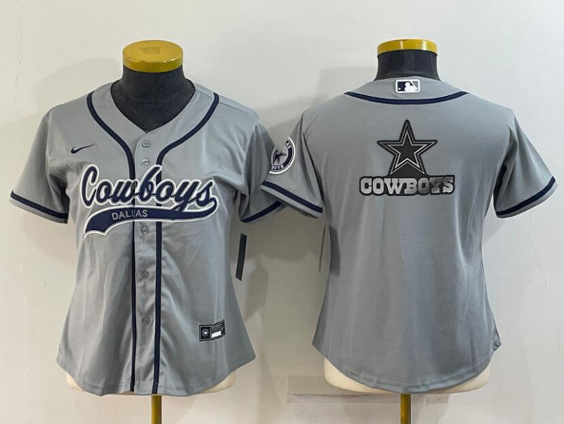 Youth Dallas Cowboys Grey Team Big Logo With Patch Cool Base Stitched Baseball Jersey