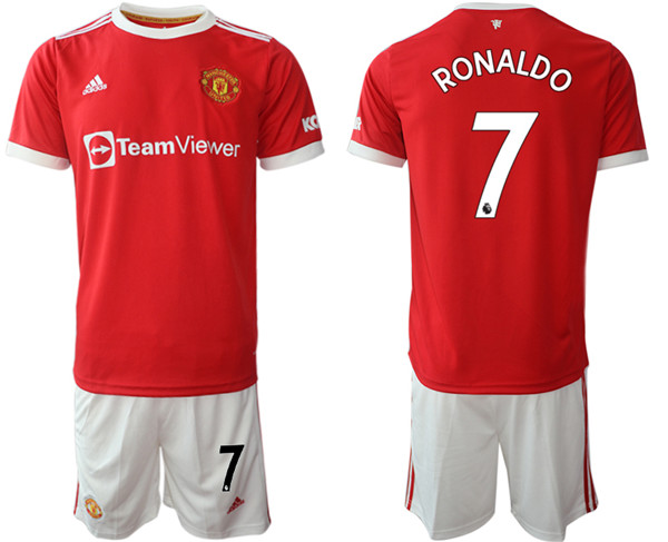 Youth Manchester United #7 Cristiano Ronaldo Red Home Soccer Jersey Suit